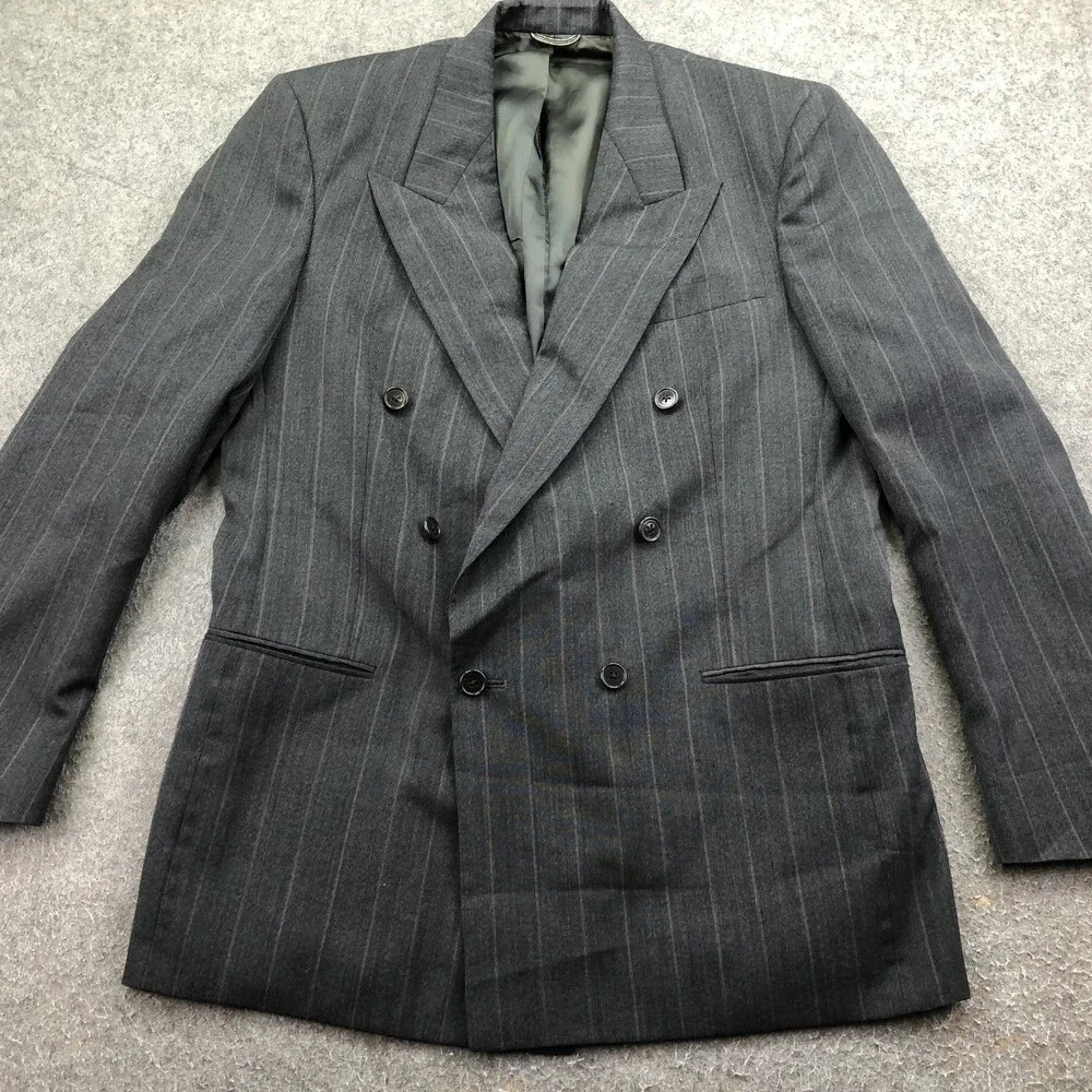 Vintage Christian Dior Monsieur Suit Jacket Mens 42L Pinstripe Double Breasted